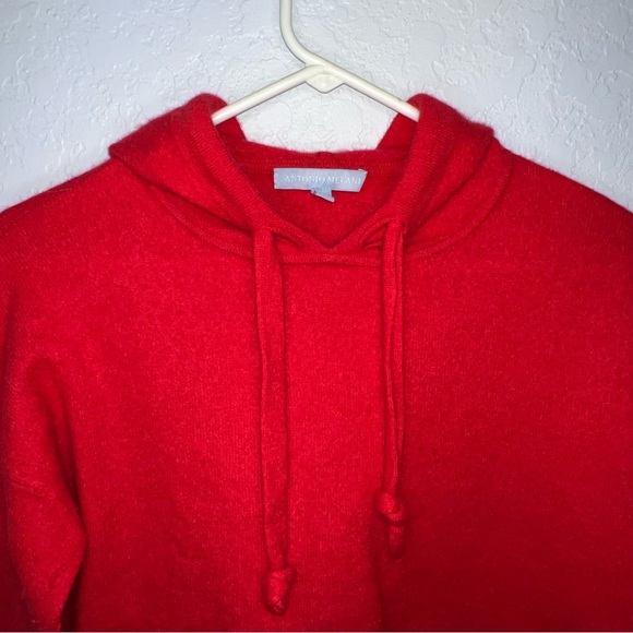Antonio Melani Red Pullover Hoodie Size S 100% Cashmere Crop Hoodie Sweater - Picture 3 of 5